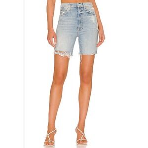 MOTHER High Waisted Smokin Short Fray Denim Cutoff Shorts Resting Beach Face 26